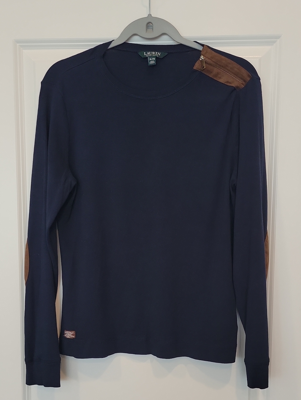Lauren Ralph Lauren Navy Blue Longsleeve Shirt Elbow Pads Zip Shoukder XL/TG